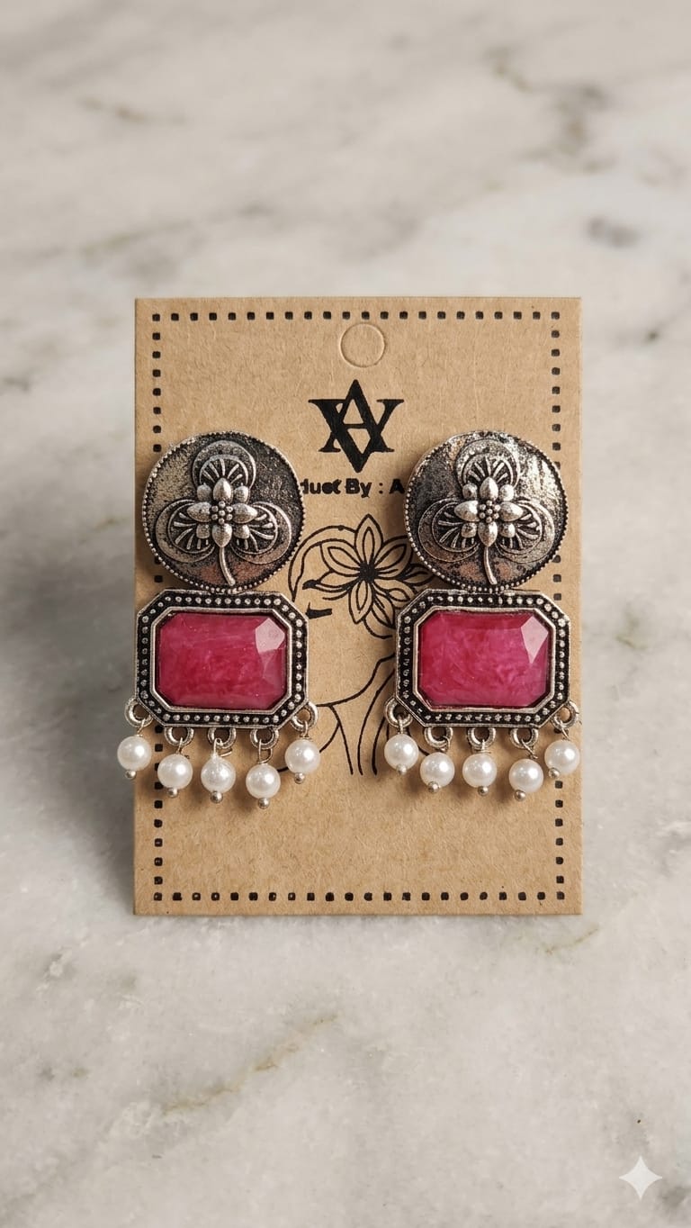 Vintage German Silver Stone Earrings with Pearl Drops