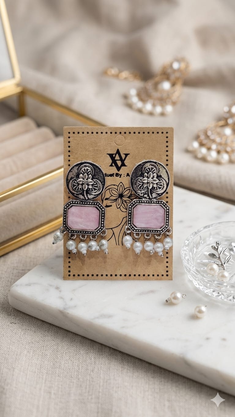 Vintage German Silver Stone Earrings with Pearl Drops