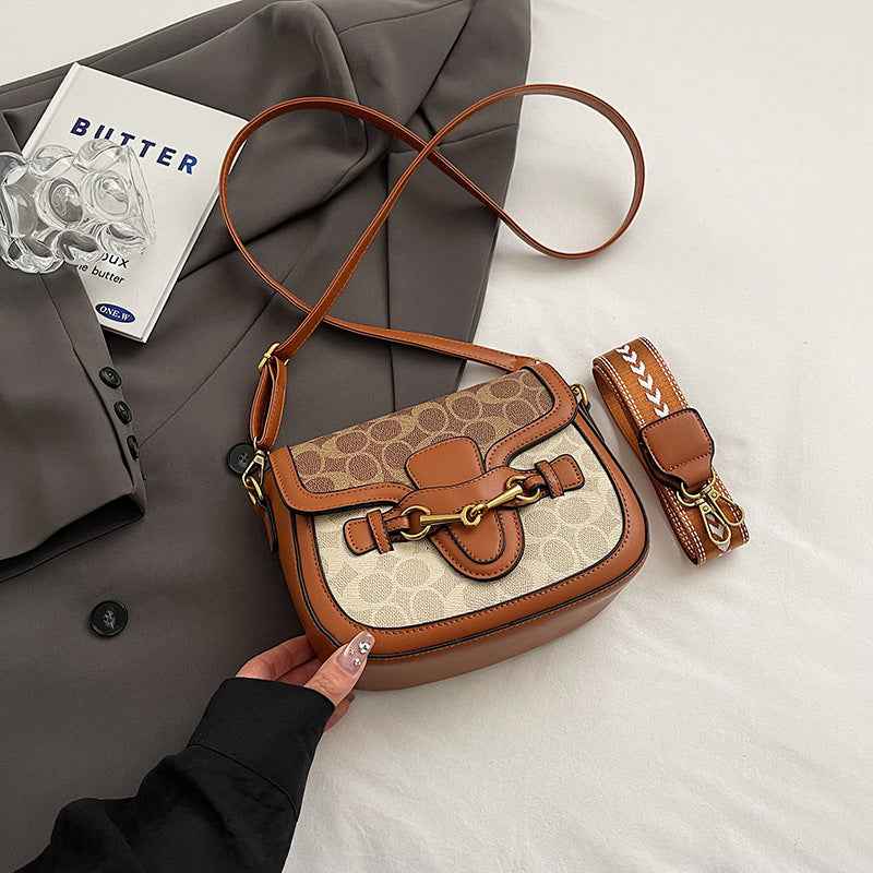 Retro Western Style Saddle Crossbody Bag For Women With Wide Shoulder Strap PU Leather