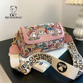 Canvas Boston Bag Crossbody For Women Cartoon Bear Design Fresh And Sweet Style Medium Size Pink Brown Navy Blue