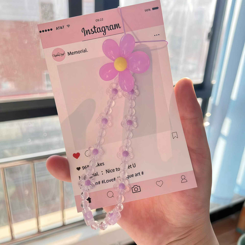 Macaron Color Beads Petal Mobile Phone Lanyard Japanese and Korean Ins Style Handmade Beaded Flower Mobile Phone Chain Wrist Rope