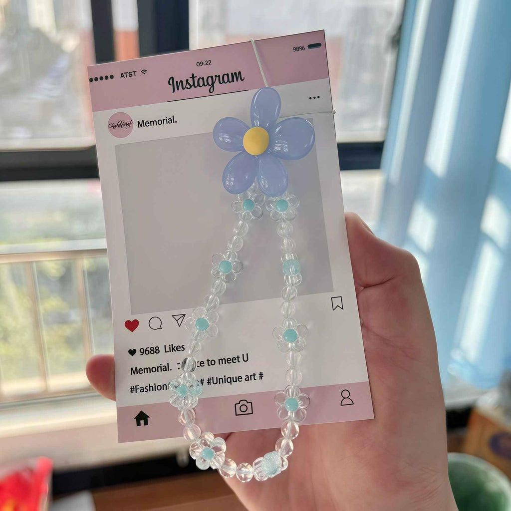 Macaron Color Beads Petal Mobile Phone Lanyard Japanese and Korean Ins Style Handmade Beaded Flower Mobile Phone Chain Wrist Rope