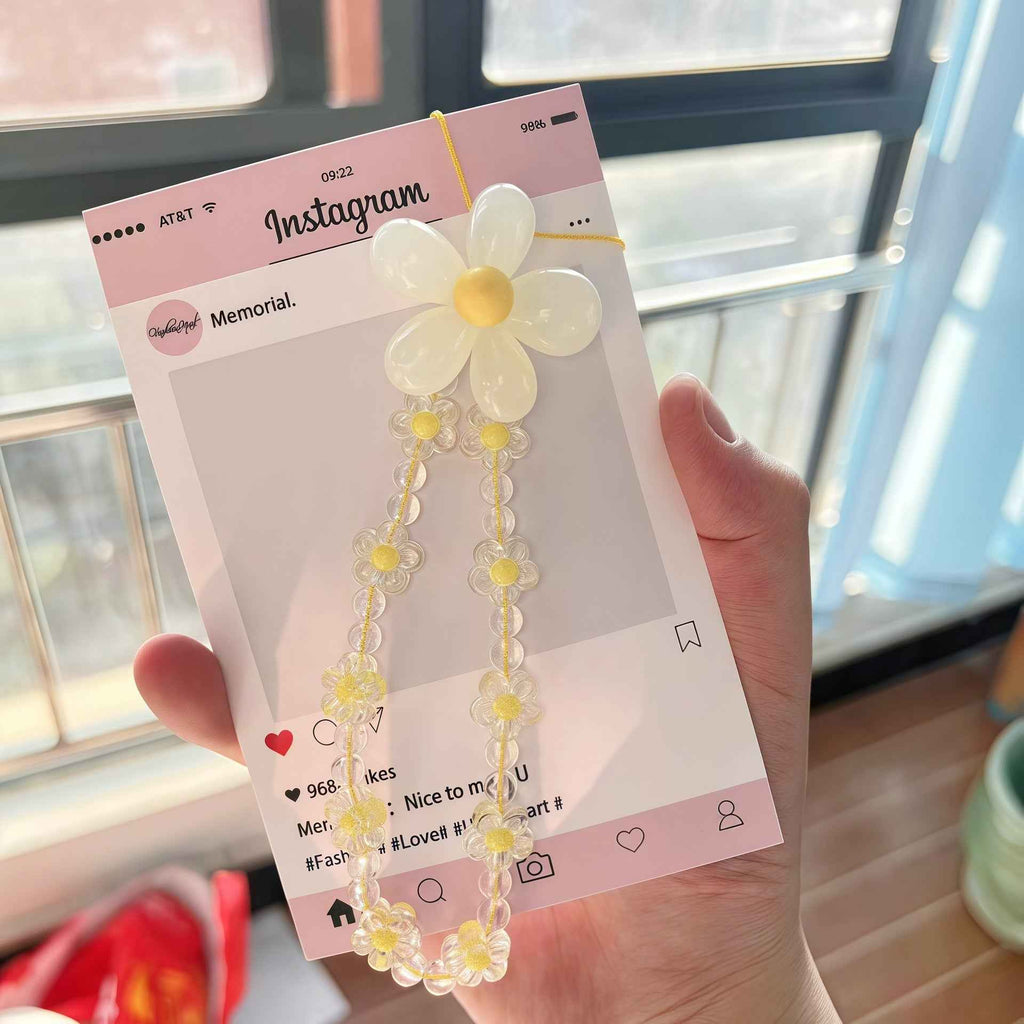 Macaron Color Beads Petal Mobile Phone Lanyard Japanese and Korean Ins Style Handmade Beaded Flower Mobile Phone Chain Wrist Rope