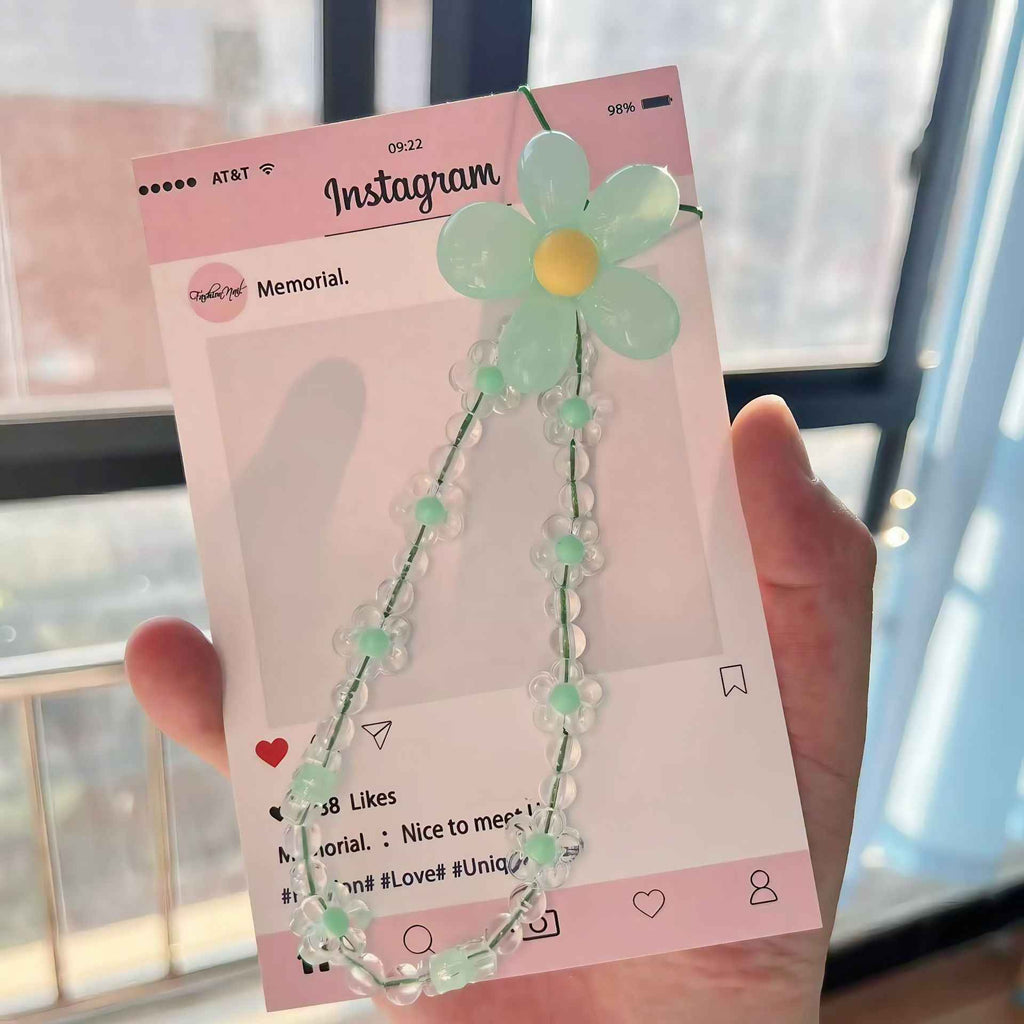 Macaron Color Beads Petal Mobile Phone Lanyard Japanese and Korean Ins Style Handmade Beaded Flower Mobile Phone Chain Wrist Rope