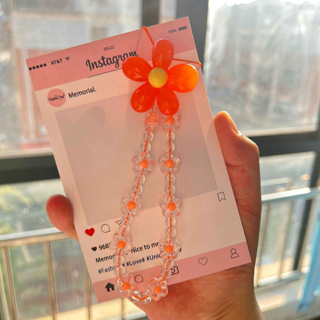 Macaron Color Beads Petal Mobile Phone Lanyard Japanese and Korean Ins Style Handmade Beaded Flower Mobile Phone Chain Wrist Rope