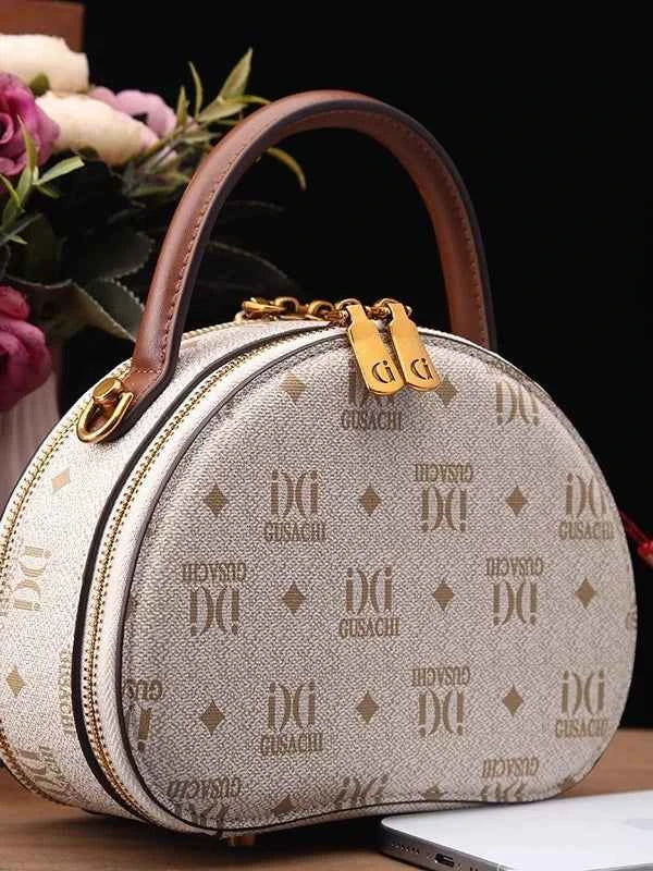 2025 Mini Square Crossbody Bag with Embroidered Elephant in Retro Color Blocking Brown and Cream PU Leather