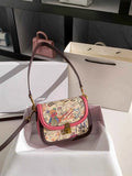 Zr Niche Design Graffiti Bear Tofu Small Square Bag Women 2025 New Fashion Contrasting Color Shoulder Crossbody Bag