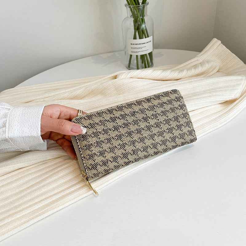 2025 New Korean Style Women's Wallet Linen Long Contrast Color Clutch Large Capacity Card Bag Wallet Coin Purse