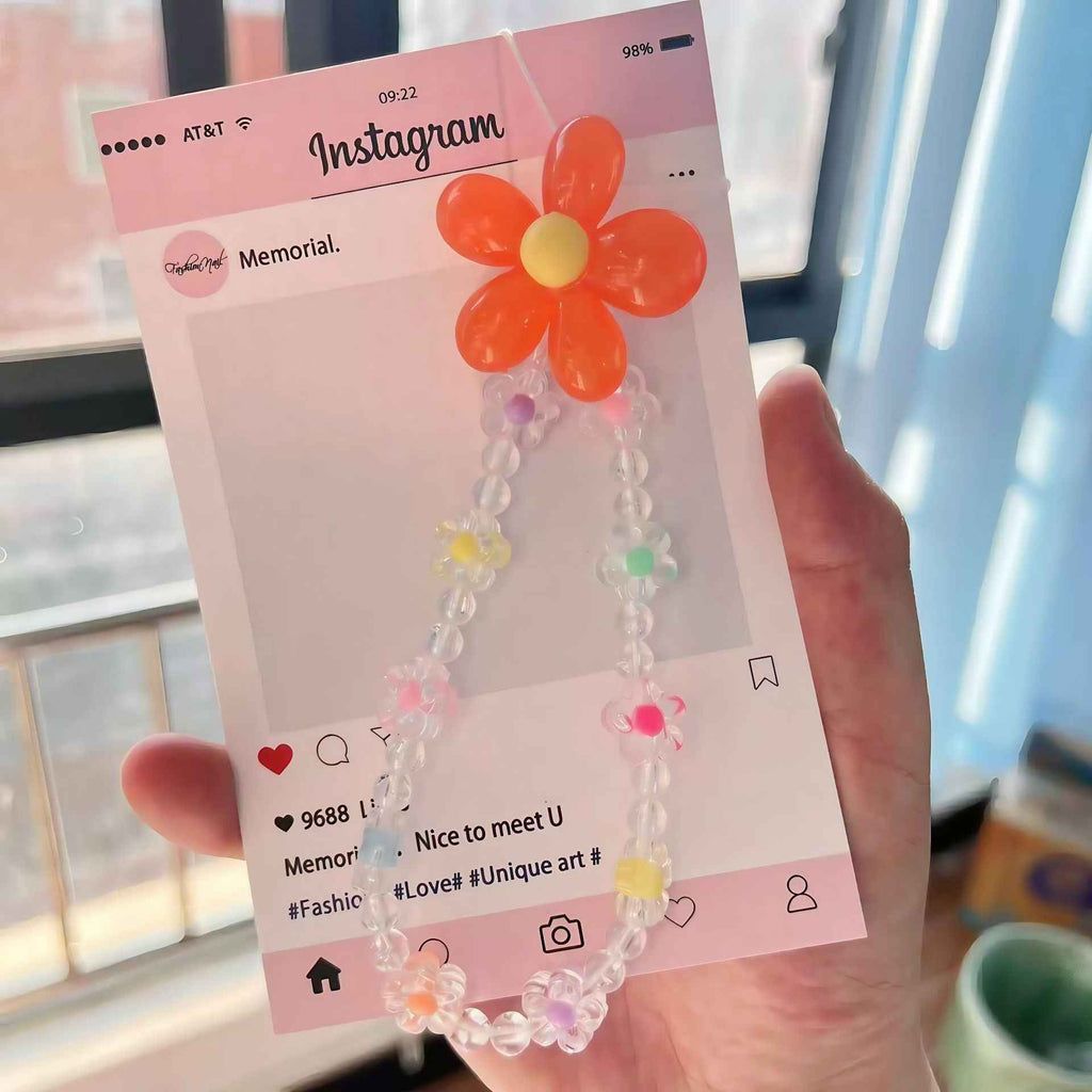 Macaron Color Beads Petal Mobile Phone Lanyard Japanese and Korean Ins Style Handmade Beaded Flower Mobile Phone Chain Wrist Rope