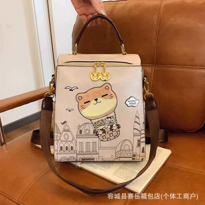 2025 New Cute Cartoon Box Shaped Bear Handbag Versatile Wide Shoulder Strap Backpack Single Shoulder Bag