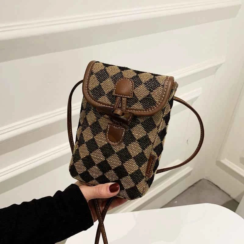 New fashion one-shoulder plaid mobile phone bag niche design messenger bag
