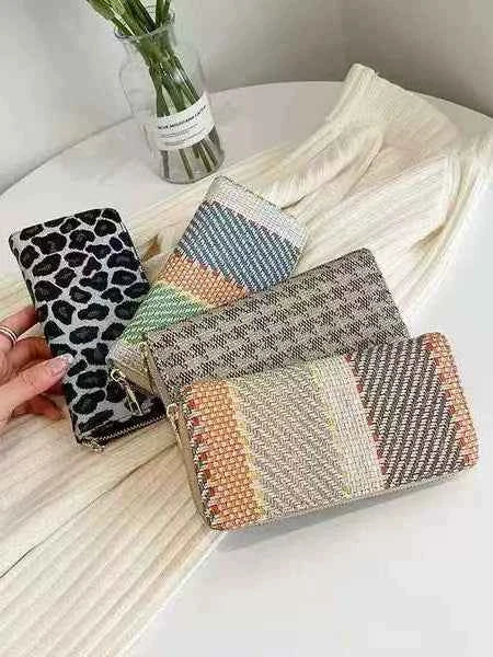 2025 New Korean Style Women's Wallet Linen Long Contrast Color Clutch Large Capacity Card Bag Wallet Coin Purse