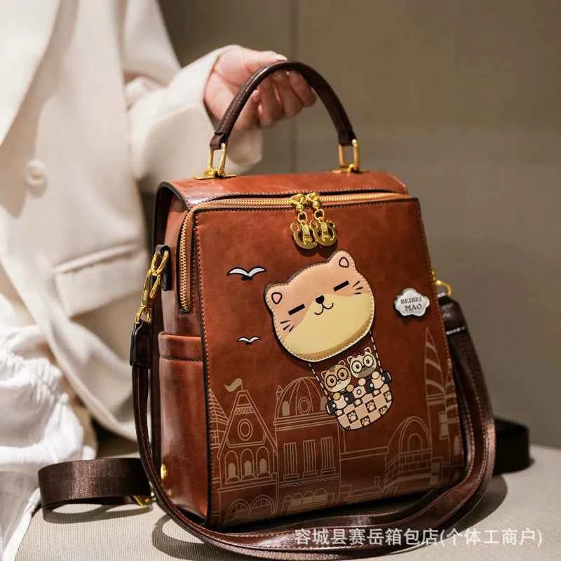 2025 New Cute Cartoon Box Shaped Bear Handbag Versatile Wide Shoulder Strap Backpack Single Shoulder Bag