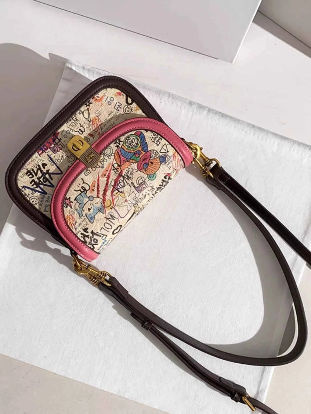 Zr Niche Design Graffiti Bear Tofu Small Square Bag Women 2025 New Fashion Contrasting Color Shoulder Crossbody Bag