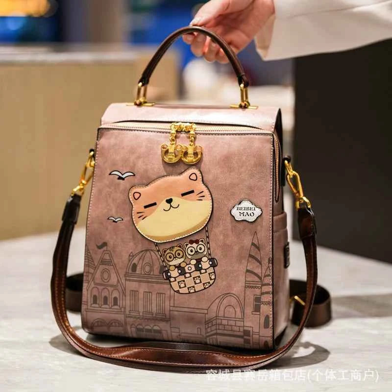 2025 New Cute Cartoon Box Shaped Bear Handbag Versatile Wide Shoulder Strap Backpack Single Shoulder Bag