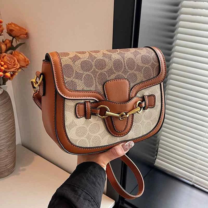 Retro Western Style Saddle Crossbody Bag For Women With Wide Shoulder Strap PU Leather