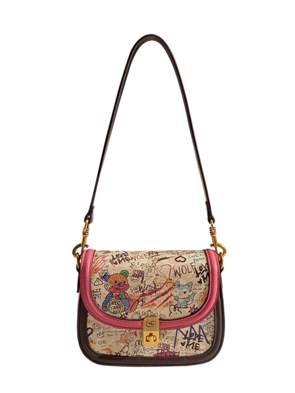 Zr Niche Design Graffiti Bear Tofu Small Square Bag Women 2025 New Fashion Contrasting Color Shoulder Crossbody Bag