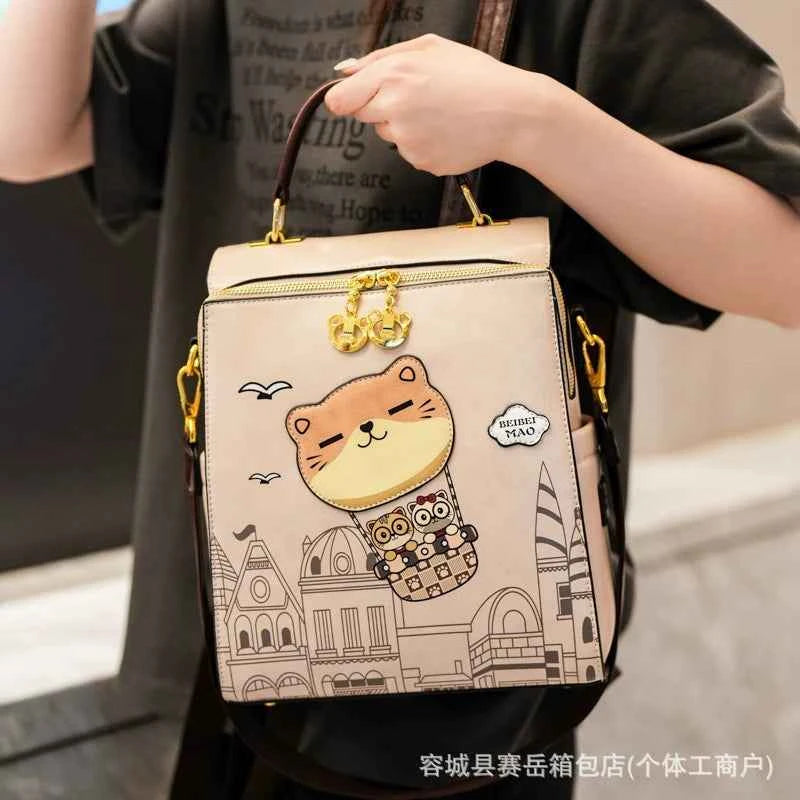 2025 New Cute Cartoon Box Shaped Bear Handbag Versatile Wide Shoulder Strap Backpack Single Shoulder Bag