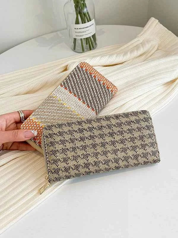 2025 New Korean Style Women's Wallet Linen Long Contrast Color Clutch Large Capacity Card Bag Wallet Coin Purse