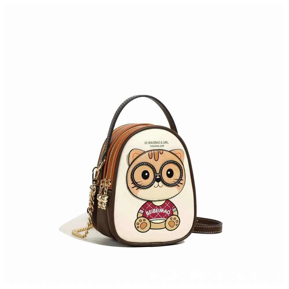 Cat Cartoon Pattern Crossbody Bag PU Leather Small Square Shoulder Bag for Women Phone Bag