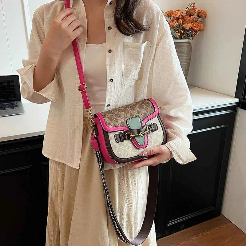 Retro Western Style Saddle Crossbody Bag For Women With Wide Shoulder Strap PU Leather