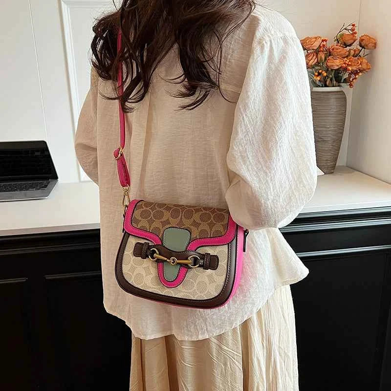 Retro Western Style Saddle Crossbody Bag For Women With Wide Shoulder Strap PU Leather