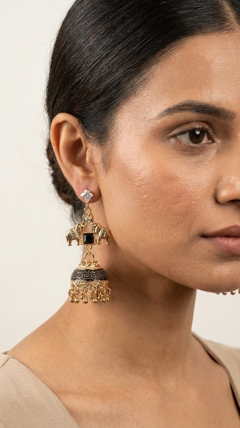 Majestic Elephant Motif Jhumka Earrings