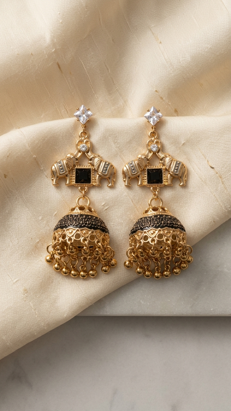 Majestic Elephant Motif Jhumka Earrings