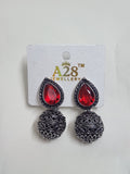 Oxidized Jhumka Earrings with Teardrop Stone