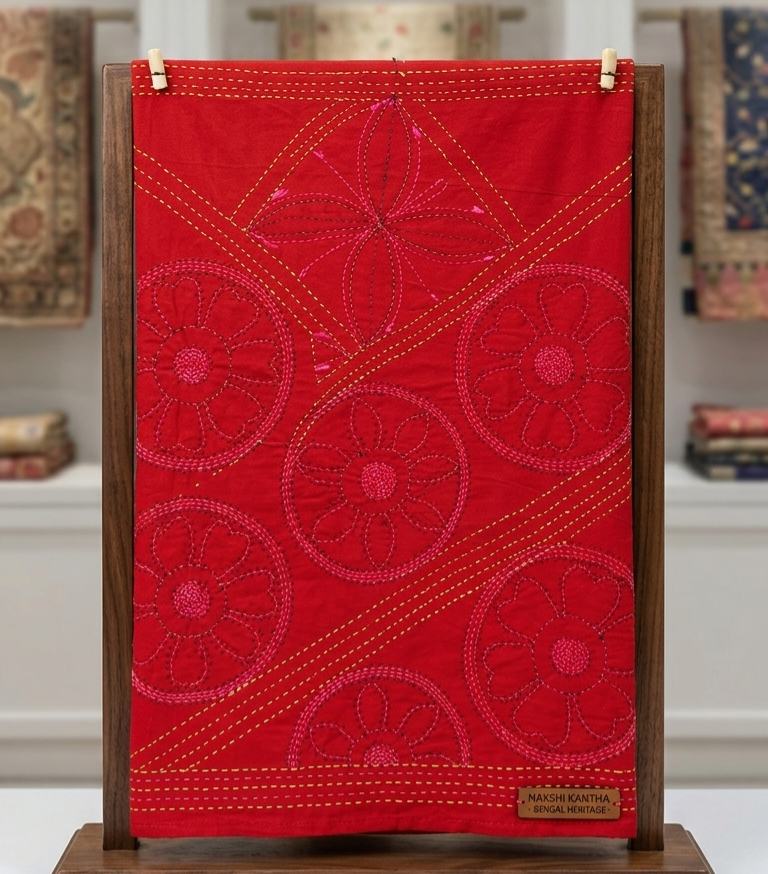 Nakshi Kantha Abstract Design - Handcrafted Artisan Throw Blanket