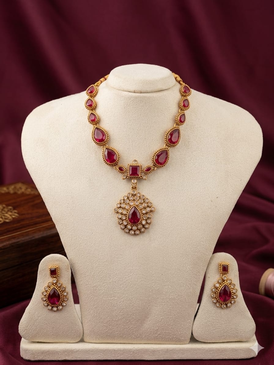 Premium South Indian Traditional Neckpiece Set with Earrings
