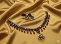 Royal Maroon Drop Necklace Set with Pearl