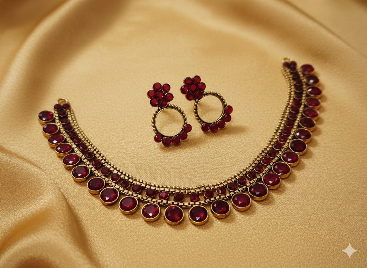 Maroon Stone Classic Necklace Set