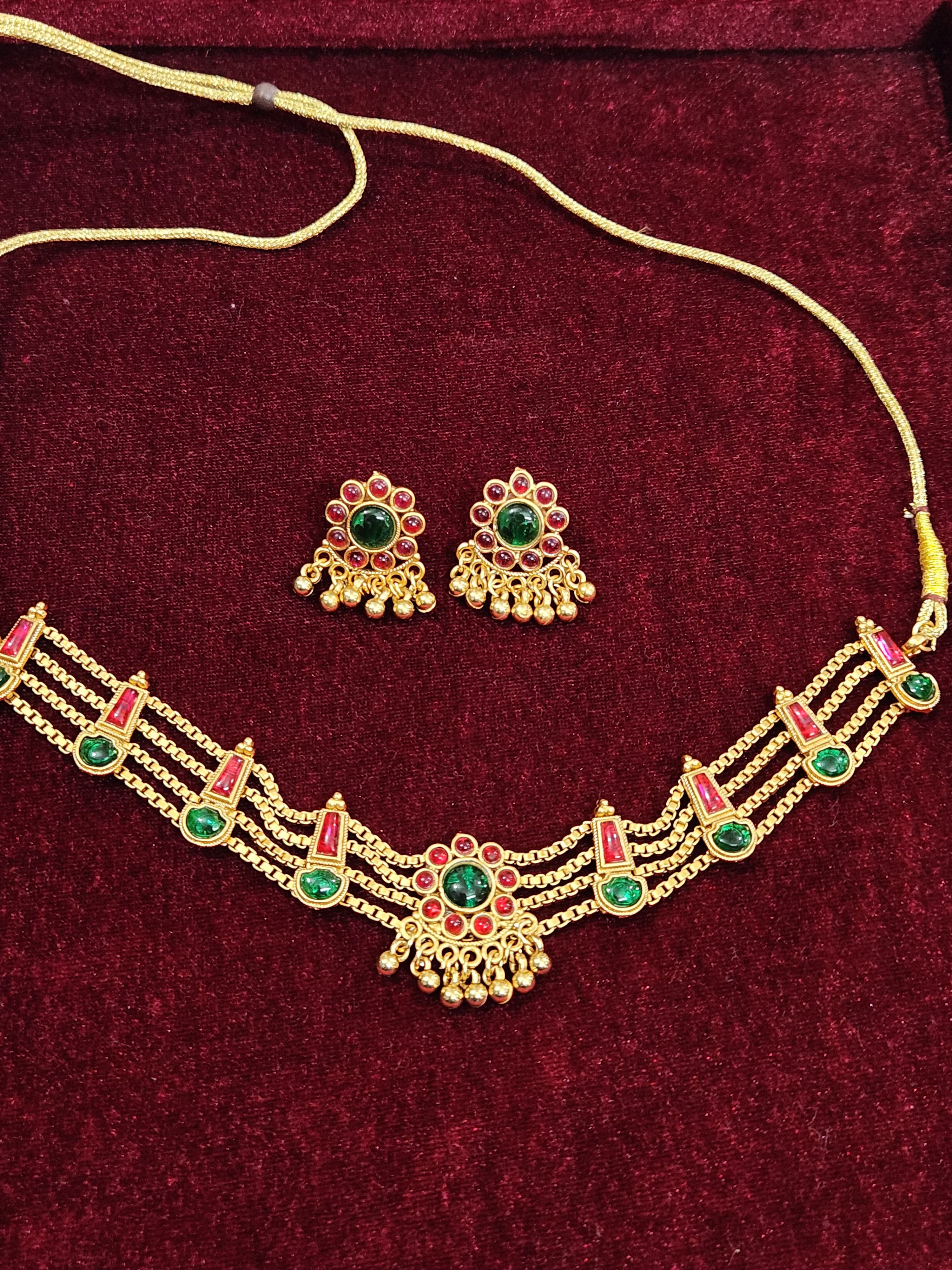 Royal Temple Design Necklace Set with Earrings