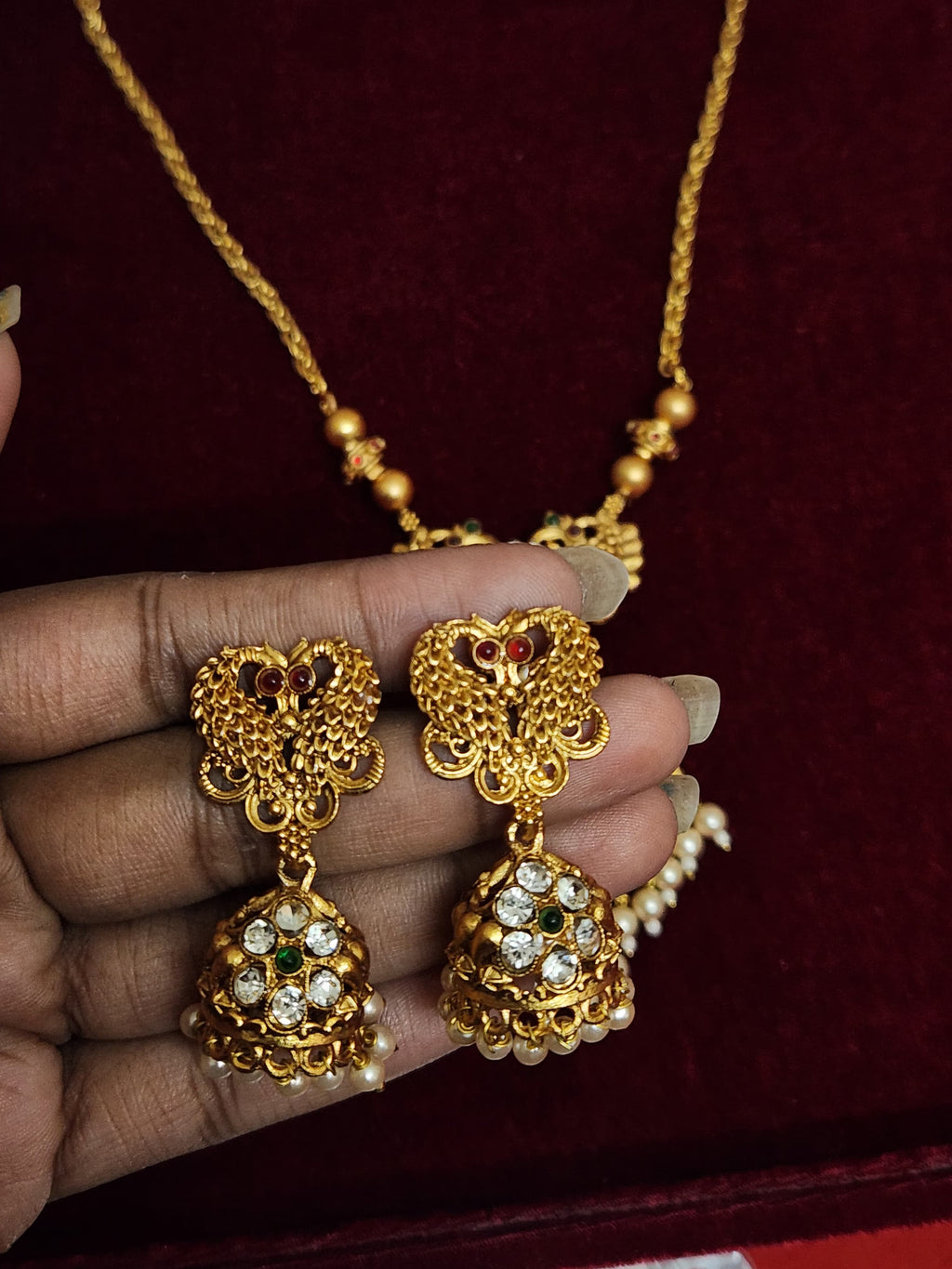 Royal Antique Gold Necklace Set with Jhumka Earrings