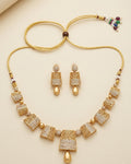 South Indian Geometric Lattice Gold-Plated Necklace Set