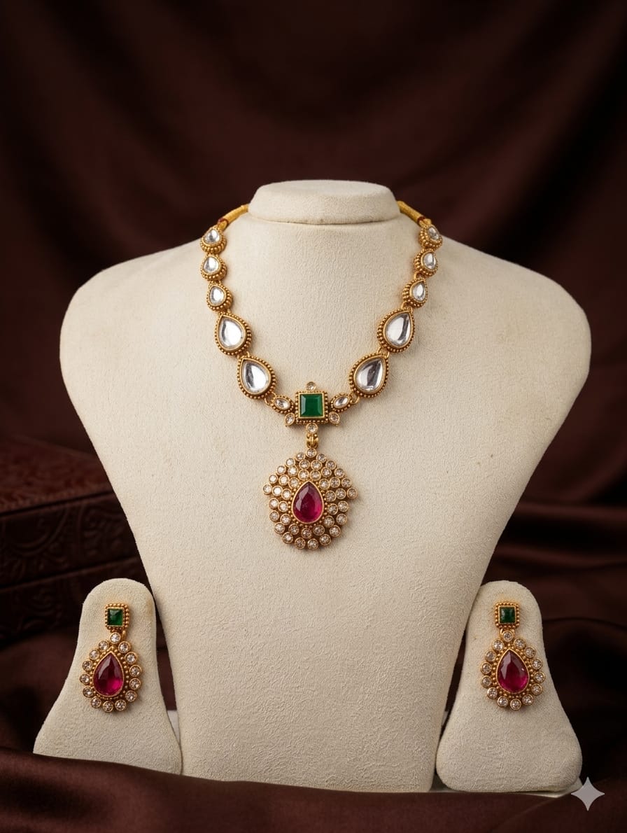Premium South Indian Traditional Neckpiece Set with Earrings