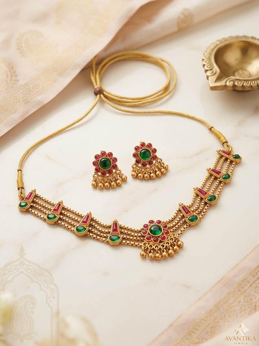 Royal Temple Design Necklace Set with Earrings