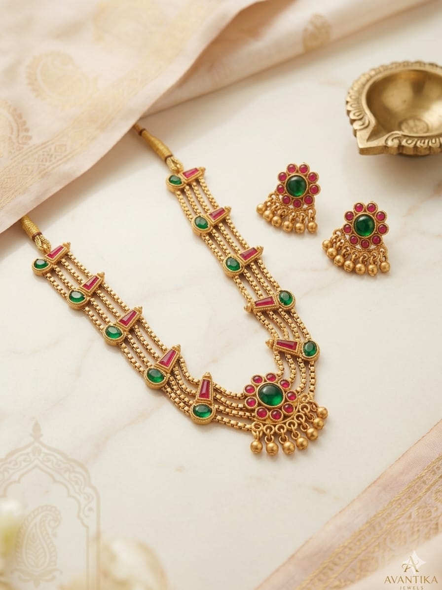 Royal Temple Design Necklace Set with Earrings